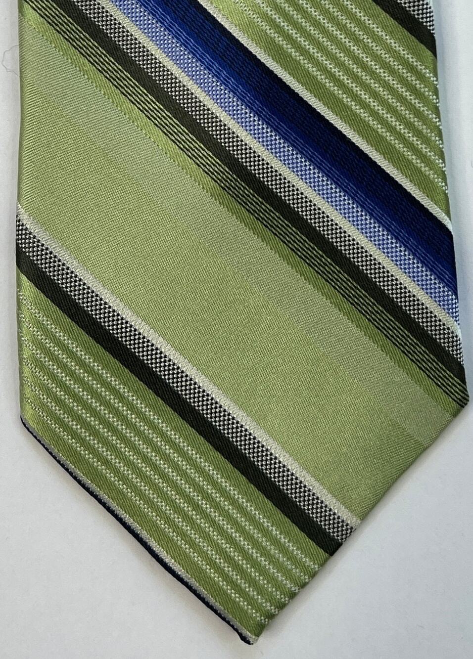 Calvin Klein Green Blue Striped Silk Tie Classic Designer Mens Necktie